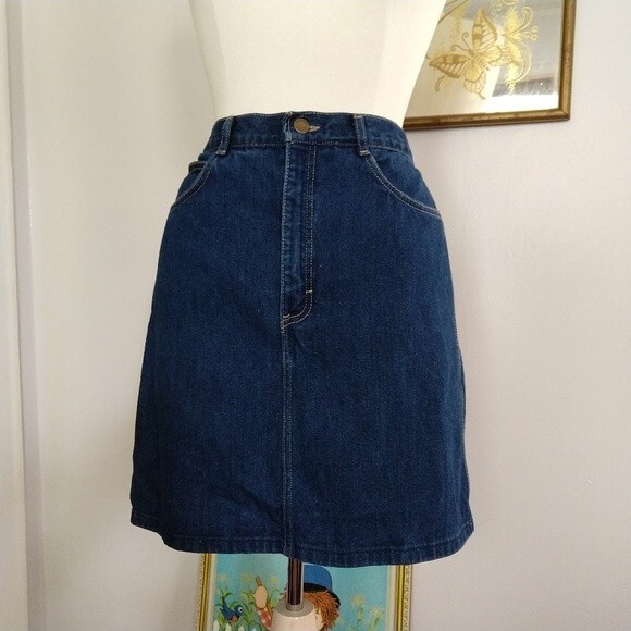 Vintage Brooks Rugged Wear Dark Wash Denim Skirt 28" Waist - Picture 2 of 8